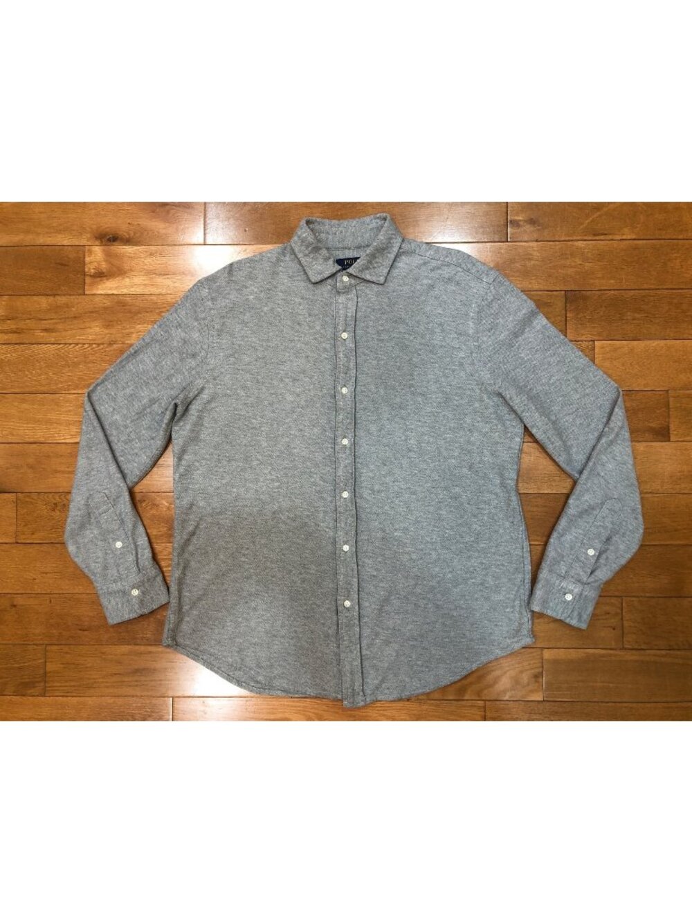 Polo Ralph Lauren Gray Pique Knit Button Down Long Sleeve Shirt Sz L Minimalist